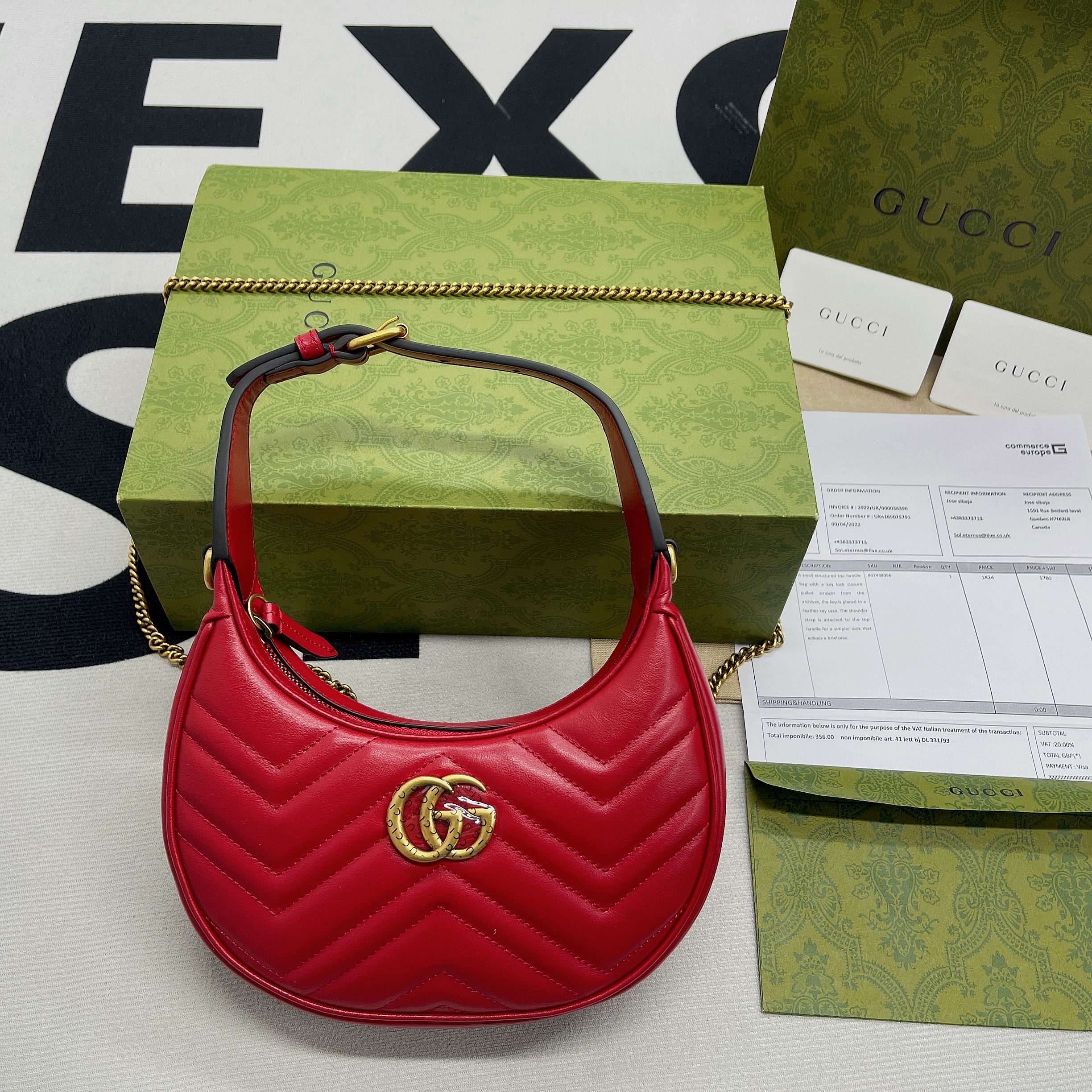 Gucci Marmont Half Moon Shaped Mini Bag Red For Women, Women’s Bags 8.5in/22cm GG