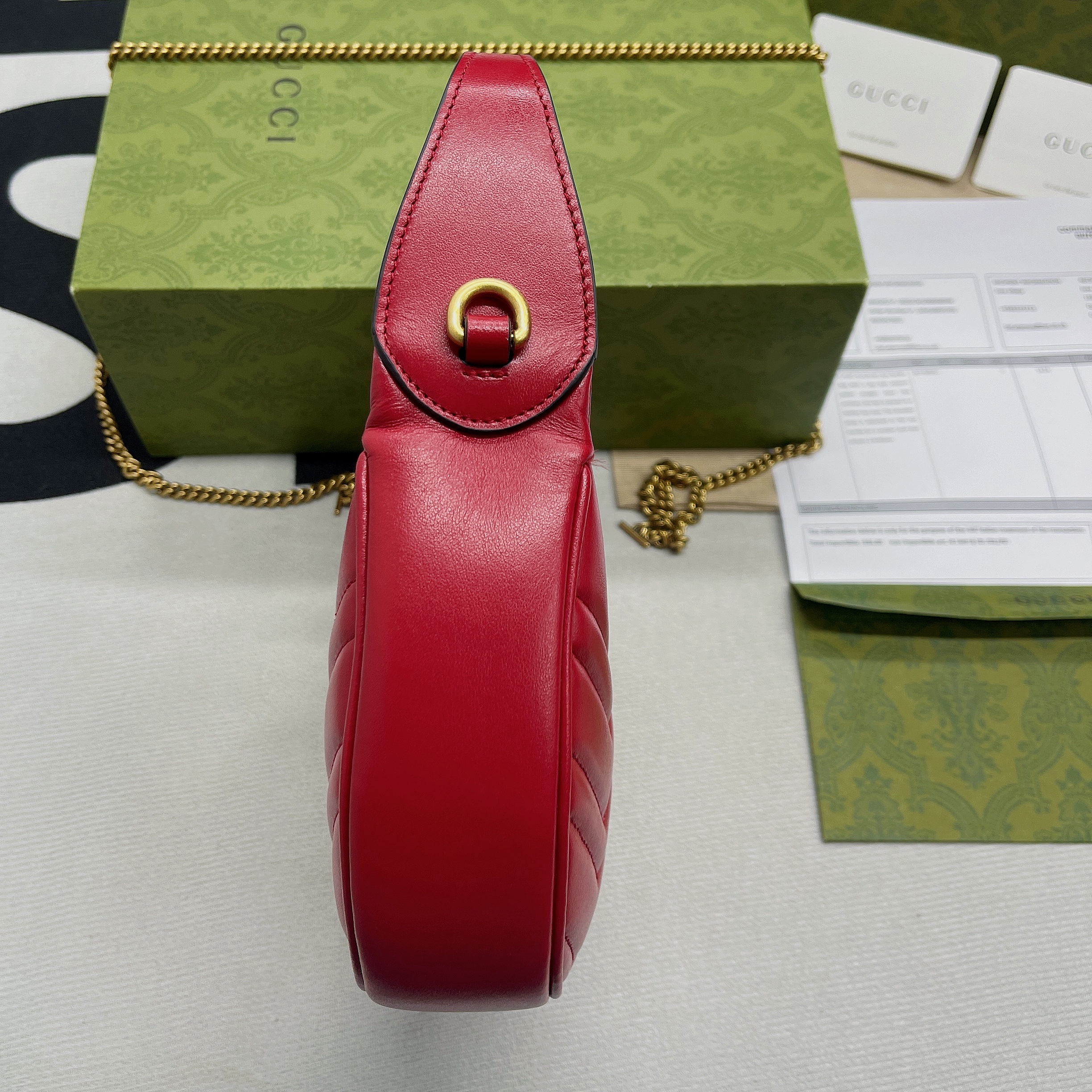 Gucci Marmont Half Moon Shaped Mini Bag Red For Women, Women’s Bags 8.5in/22cm GG