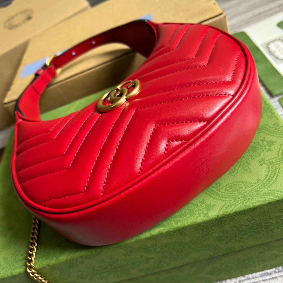 Gucci Marmont Half Moon Shaped Mini Bag Red For Women, Women’s Bags 8.5in/22cm GG