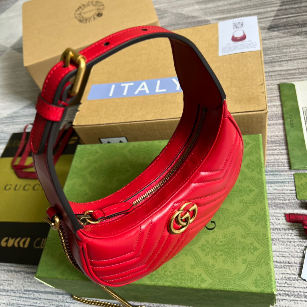 Gucci Marmont Half Moon Shaped Mini Bag Red For Women, Women’s Bags 8.5in/22cm GG