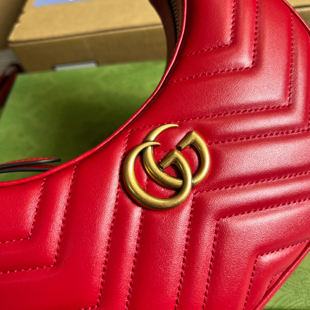 Gucci Marmont Half Moon Shaped Mini Bag Red For Women, Women’s Bags 8.5in/22cm GG