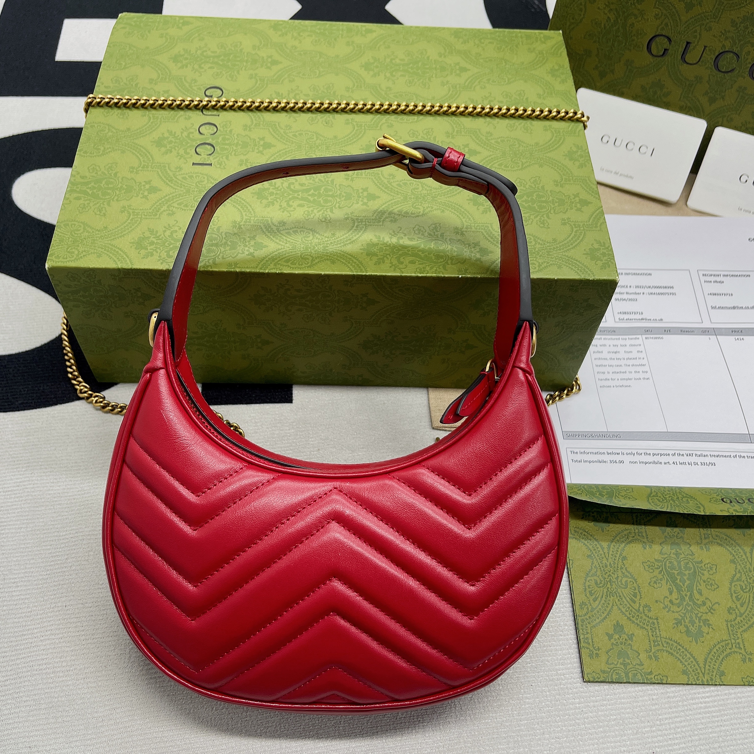 Gucci Marmont Half Moon Shaped Mini Bag Red For Women, Women’s Bags 8.5in/22cm GG