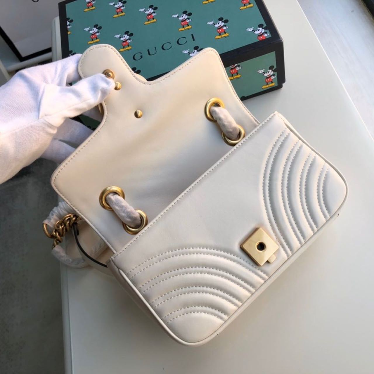 Gucci Marmont Matelassé Mini Bag  White  For Women 8.5in/22cm GG 446744 DTDIT 9022