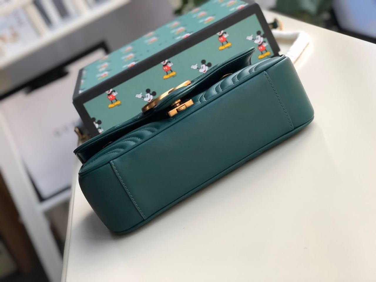 Gucci Marmont Matelassé Mini Bag Green Matelassé Chevron For Women 8.5in/22cm GG 446744