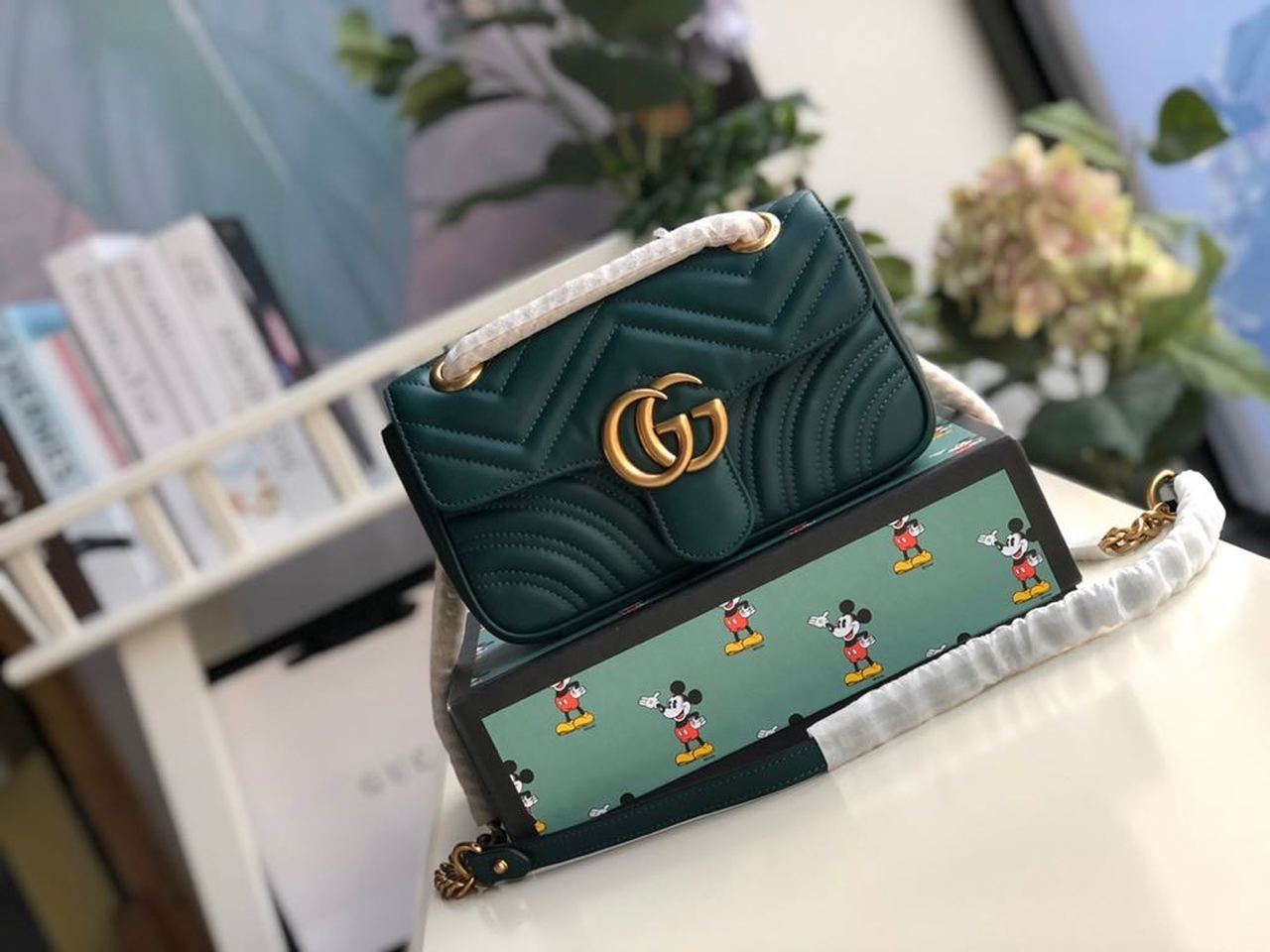 Gucci Marmont Matelassé Mini Bag Green Matelassé Chevron For Women 8.5in/22cm GG 446744