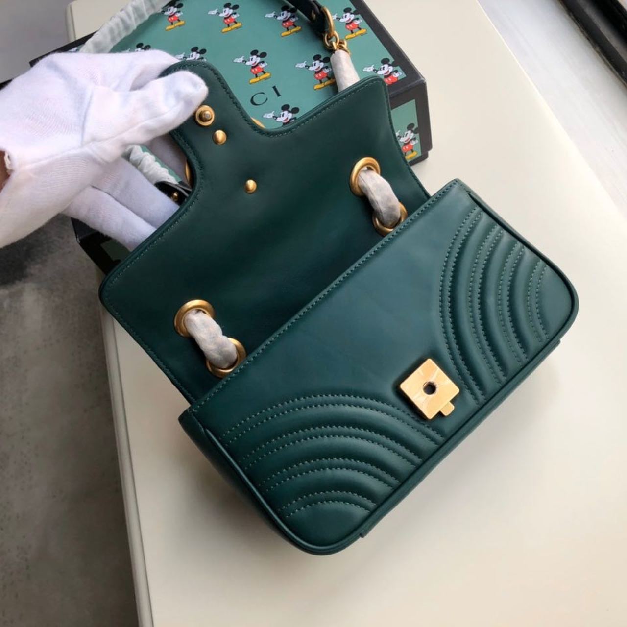 Gucci Marmont Matelassé Mini Bag Green Matelassé Chevron For Women 8.5in/22cm GG 446744