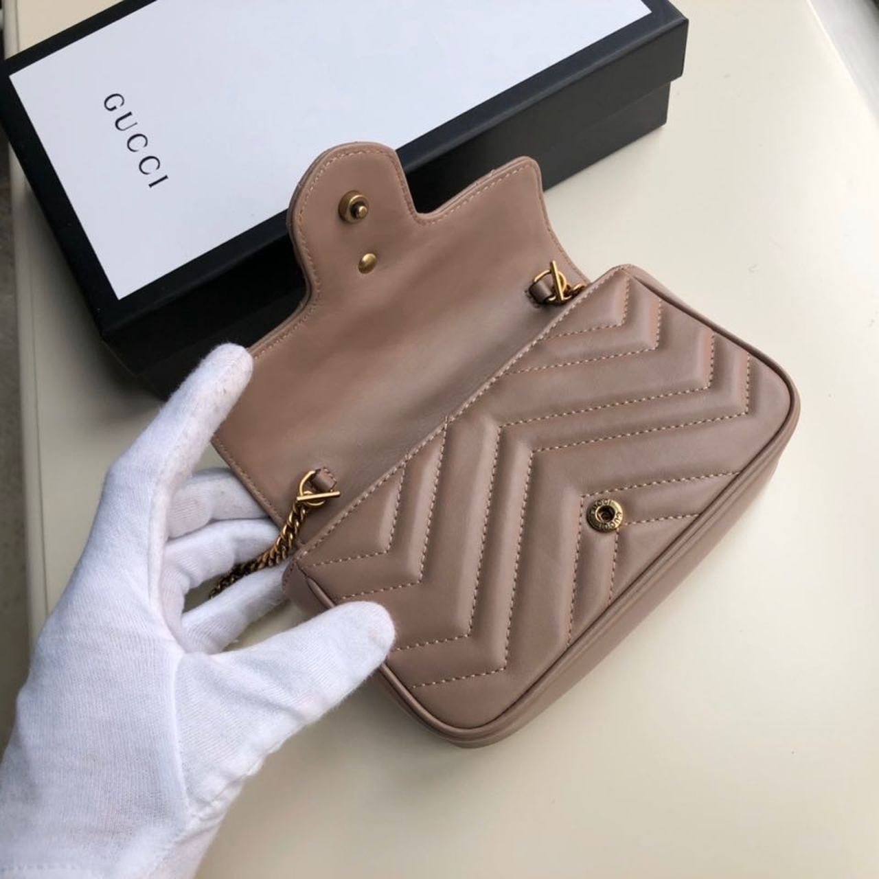 Gucci Marmont Matelassé Super Mini Bag Beige Matelassé Chevron For Women 6.2in/16.5cm GG