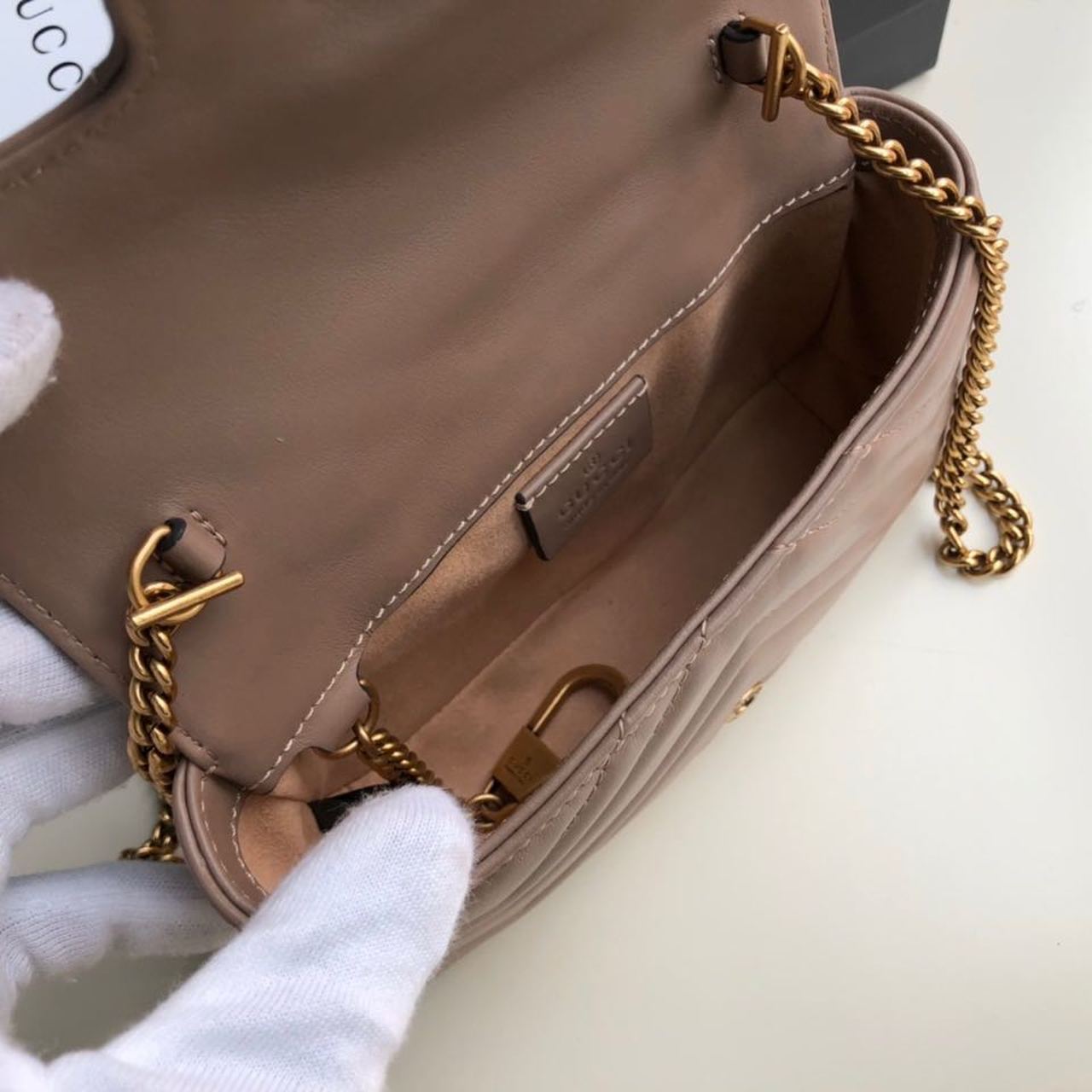 Gucci Marmont Matelassé Super Mini Bag Beige Matelassé Chevron For Women 6.2in/16.5cm GG