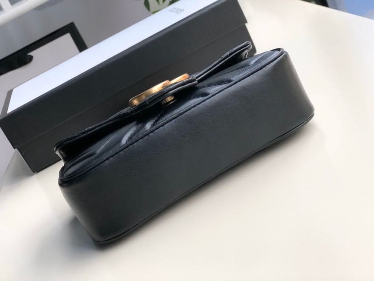 Gucci Marmont Matelassé Super Mini Bag Dusty Black Chevron For Women 6.2in/16.5cm 476433 DTDCT 1000