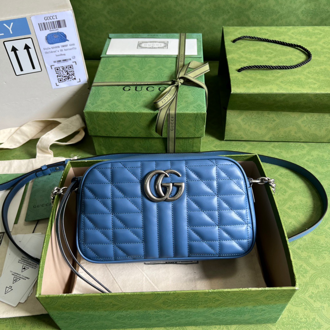 Gucci Marmont Matelasse Shoulder Bag Blue For Women, Women’s Bags 9.5in/24cm