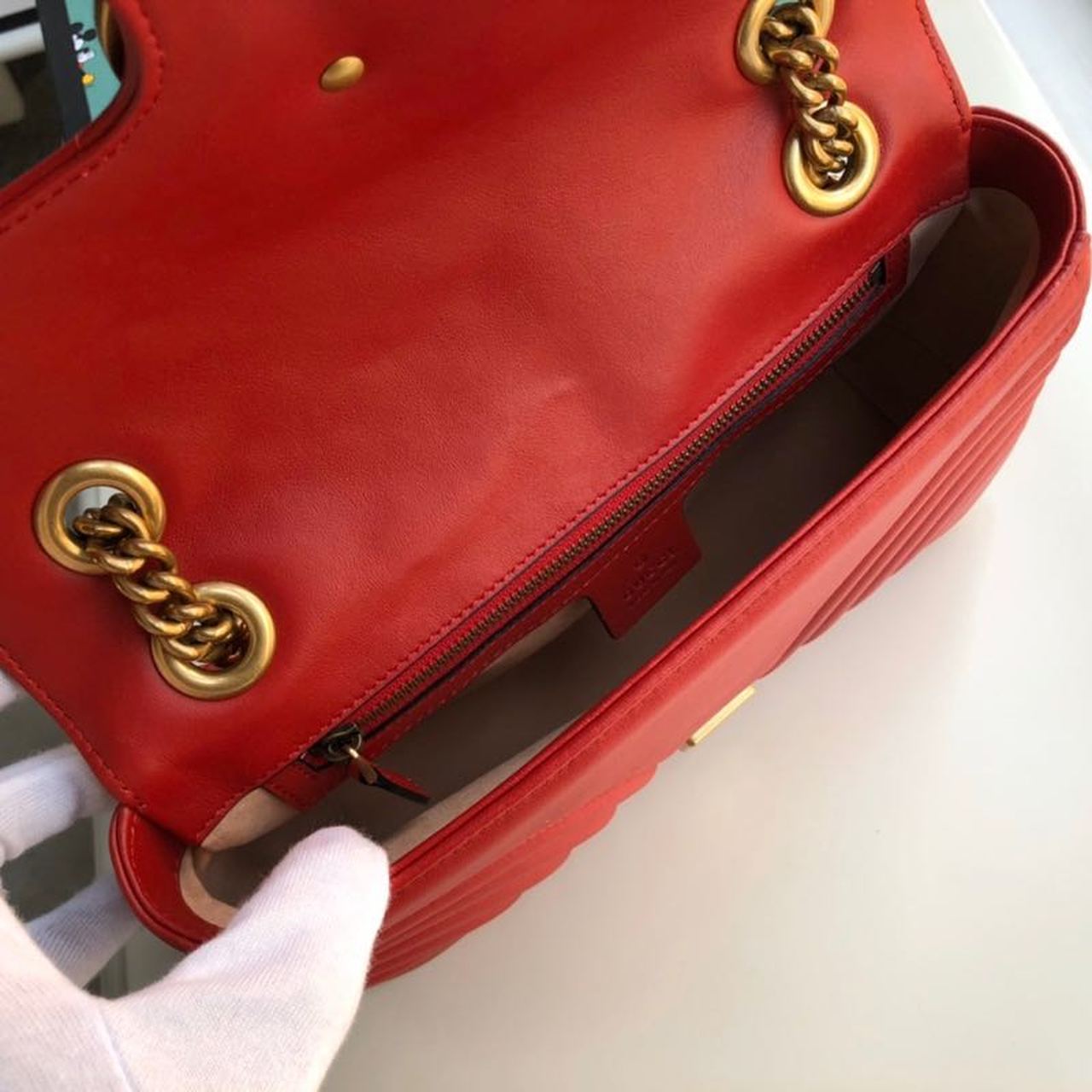 Gucci Marmont Small Matelassé Shoulder Bag Hibiscus Red Matelassé Chevron For Women 10in/26cm  GG 443497 DTDIT 6433