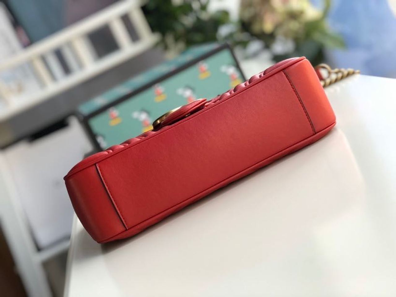 Gucci Marmont Small Matelassé Shoulder Bag Hibiscus Red Matelassé Chevron For Women 10in/26cm  GG 443497 DTDIT 6433
