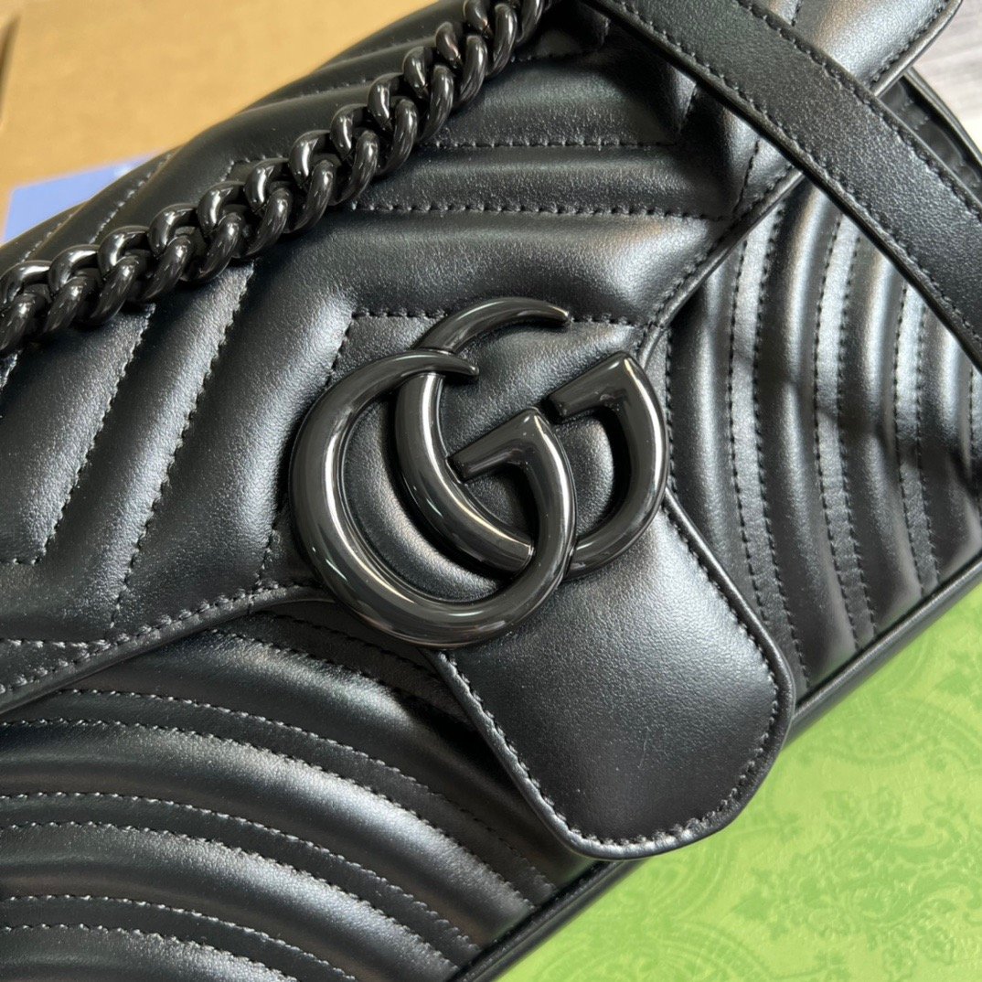 Gucci Marmont Small Matelasse Shoulder Bag Black For Women, Women’s Bags 10in/25cm GG
