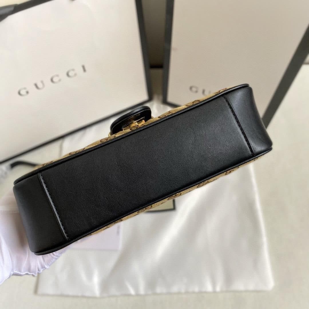 Gucci Marmont Small Shoulder Bag Beige/Ebony Diagonal Matelassé Original GG Canvas For Women 10in/26cm 443497 HVKEG 9772