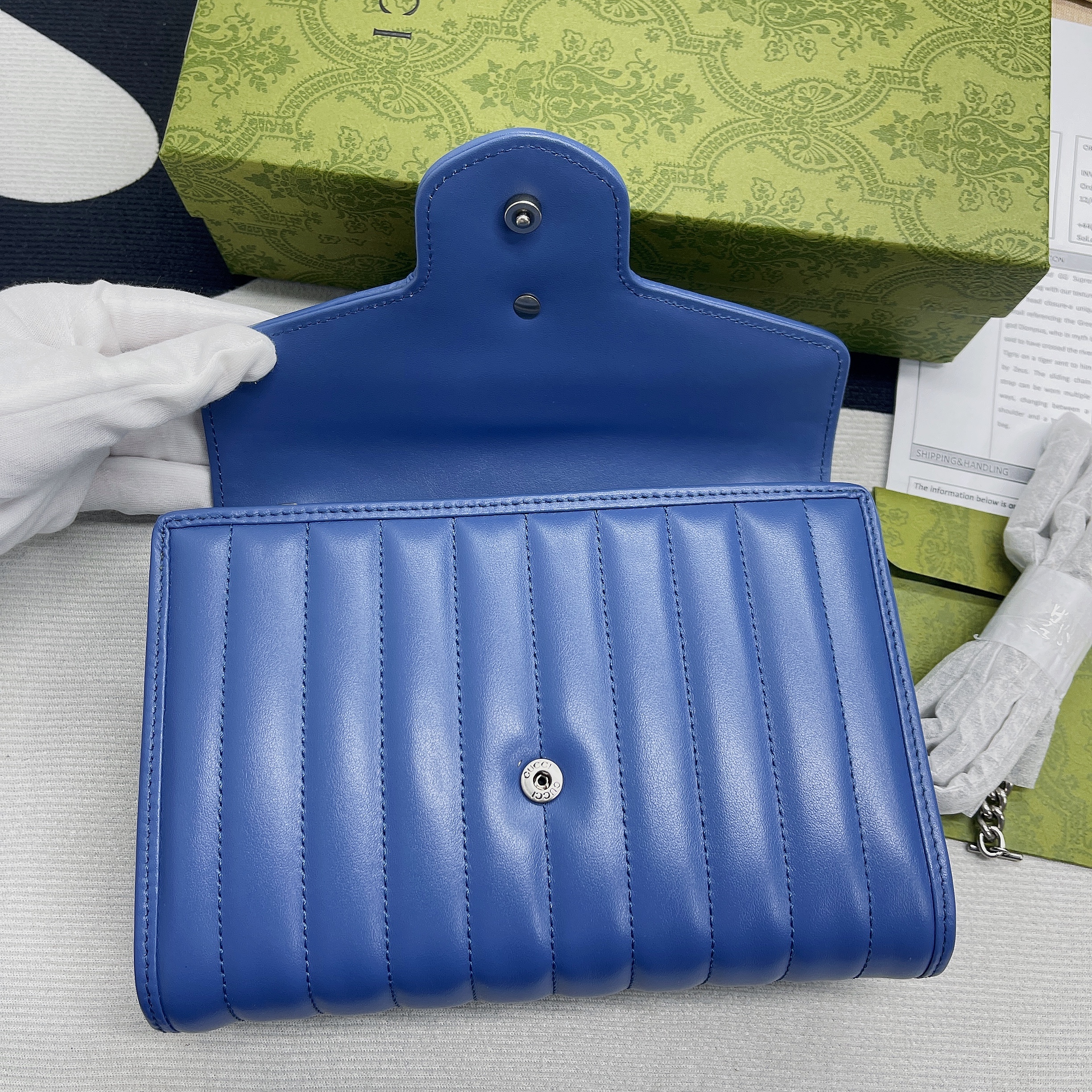 Gucci Marmont Super Mini Bag Blue For Women, Women’s Bags 6.2in/17cm GG 476433 DTD5F 4340