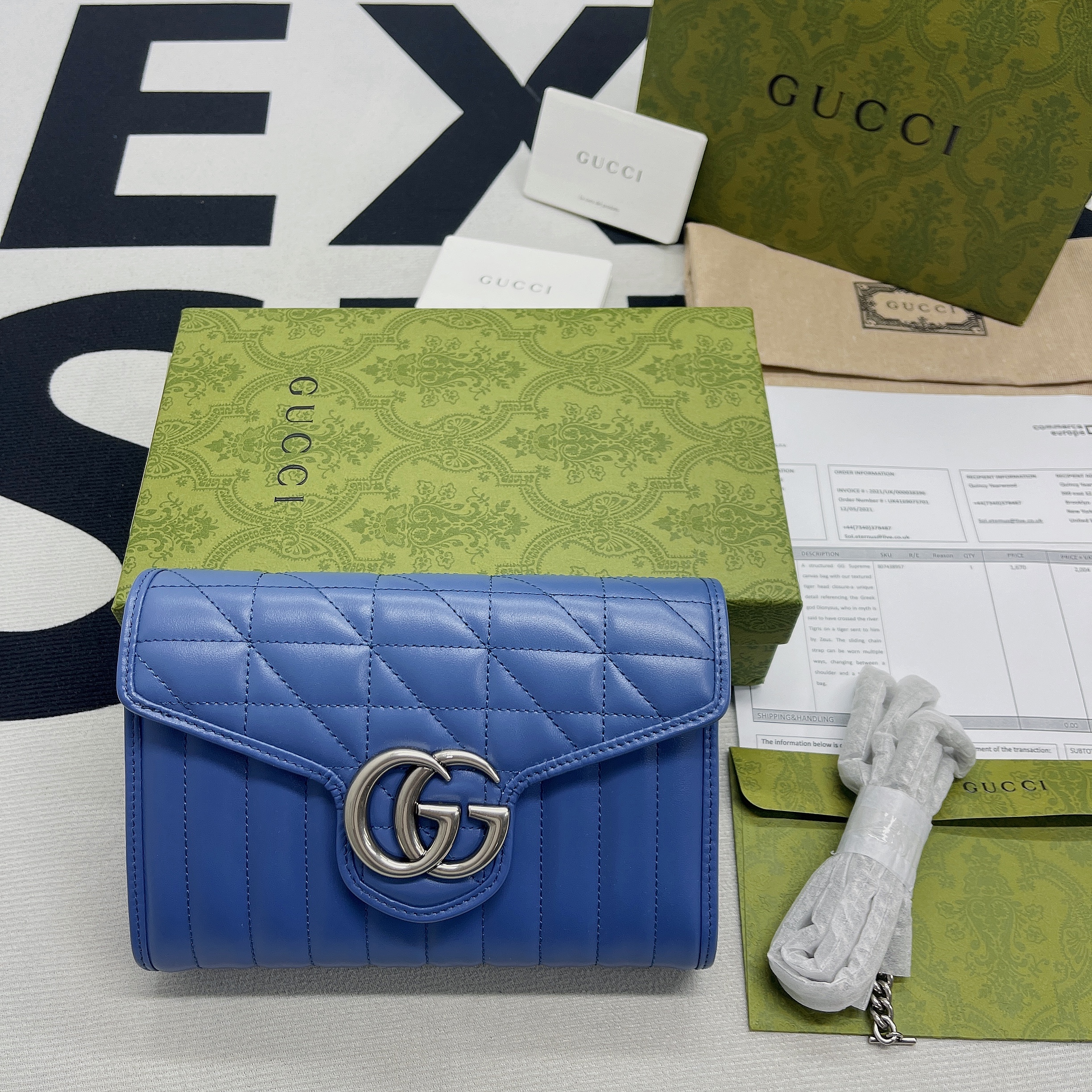 Gucci Marmont Super Mini Bag Blue For Women, Women’s Bags 6.2in/17cm GG 476433 DTD5F 4340