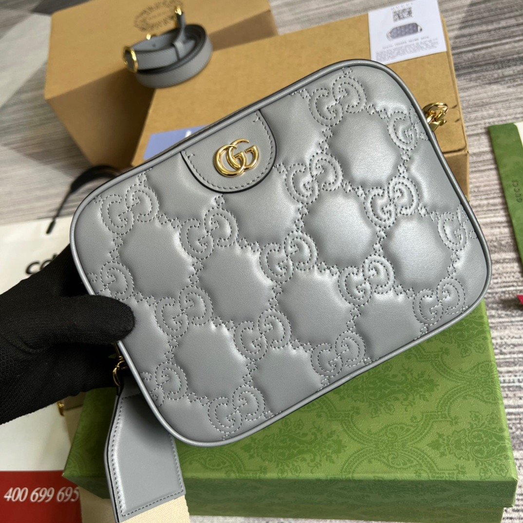 Gucci Matelasse Shoulder Bag Grey For Women, Women’s Bags 8.5in/22cm GG 702234 UM8HG 1563
