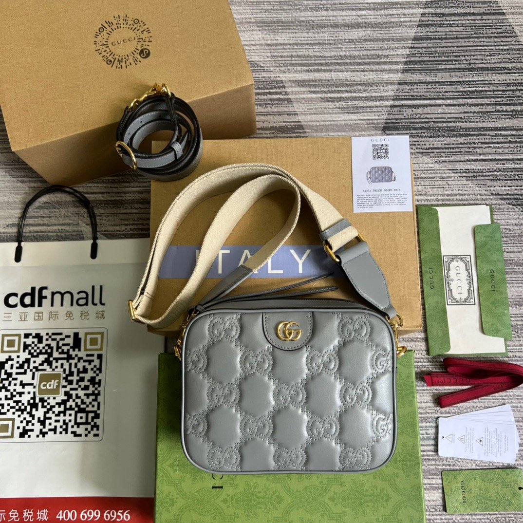 Gucci Matelasse Shoulder Bag Grey For Women, Women’s Bags 8.5in/22cm GG 702234 UM8HG 1563