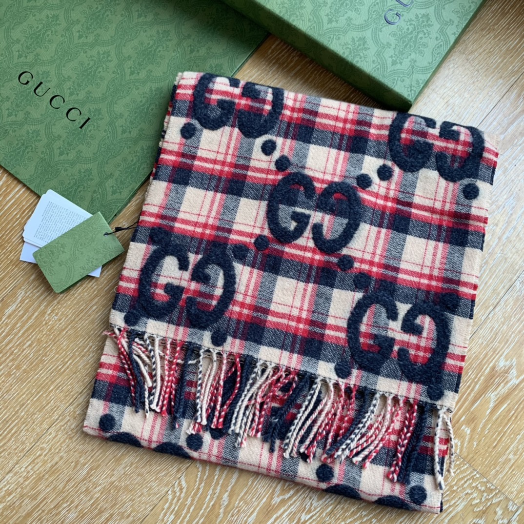Gucci Maxi GG Print Wool Scarf Blue/White 98in/250cm