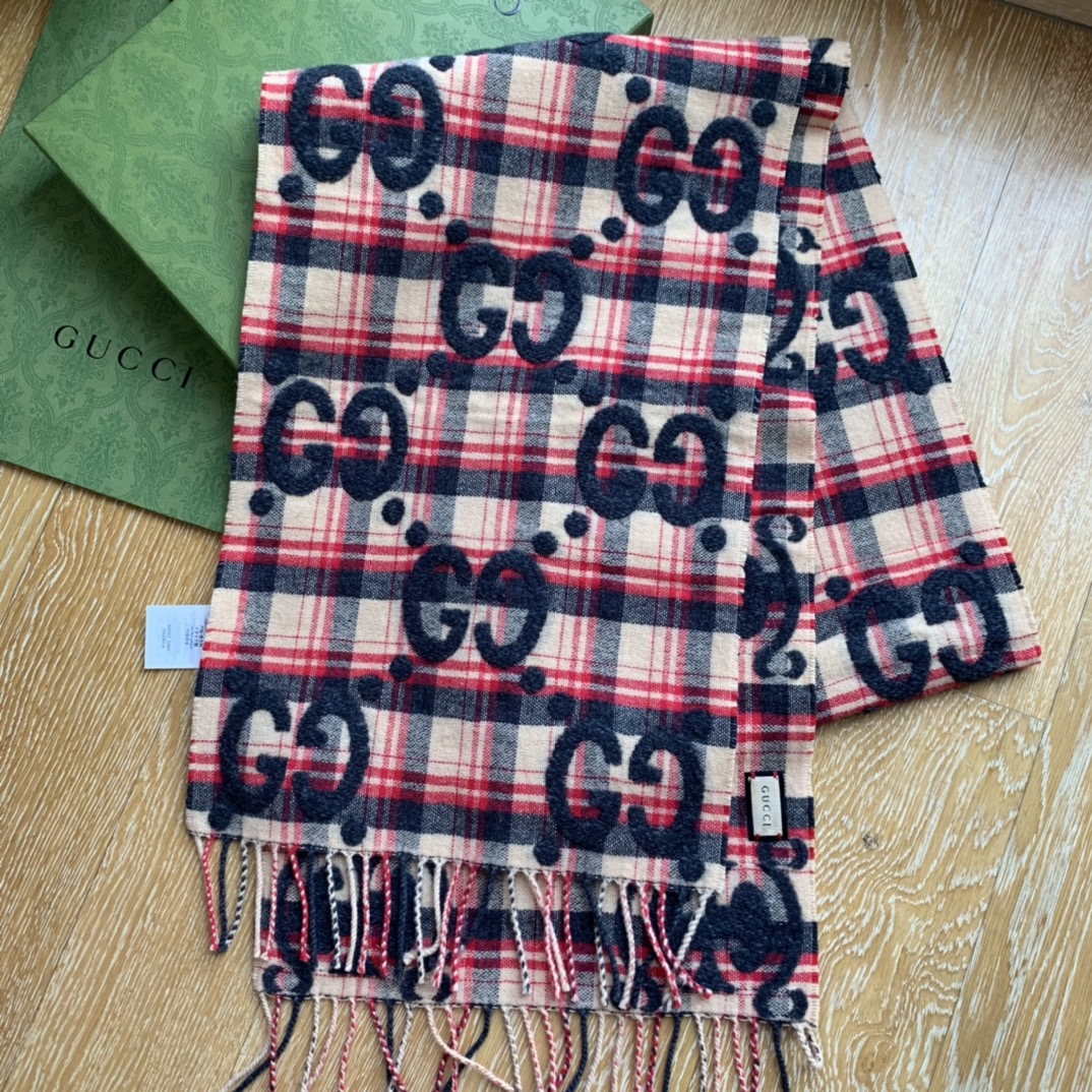 Gucci Maxi GG Print Wool Scarf Blue/White 98in/250cm