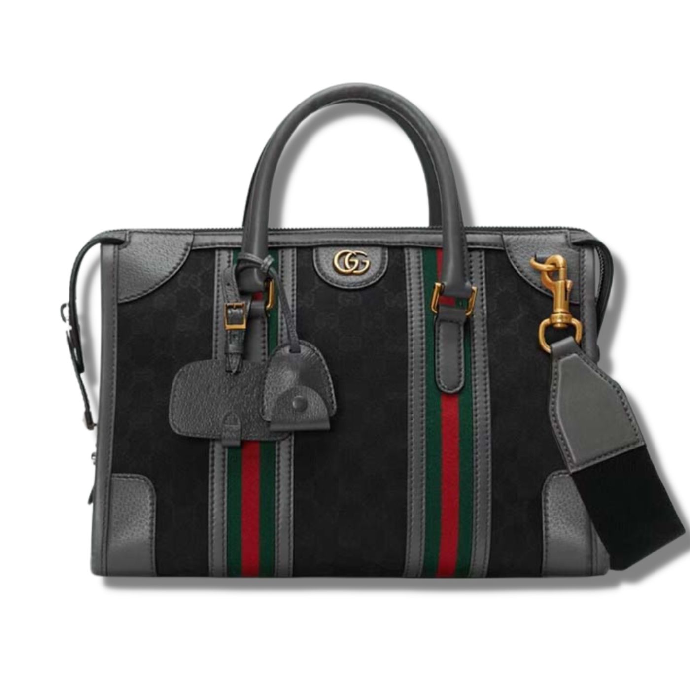 Gucci Medium Bauletto Top Handle Bag With Double G Grey/Brown For Men 13.4in/34cm