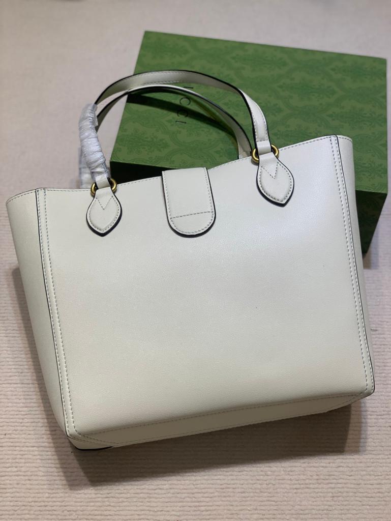 Gucci Medium Tote With Double G  White For Women 13.8in/35cm GG