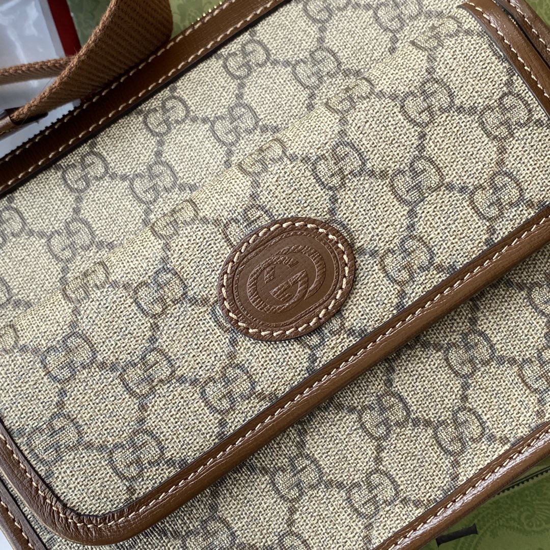 Gucci Messenger Bag With Interlocking G Beige/Ebony GG Supreme Canvas For Men 8.3in/21cm GG