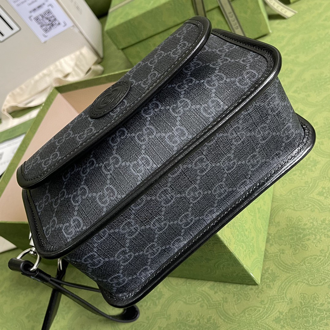 Gucci Messenger Bag With Interlocking G Black Supreme Canvas For Men 8in/21cm 674164 92THN 1000