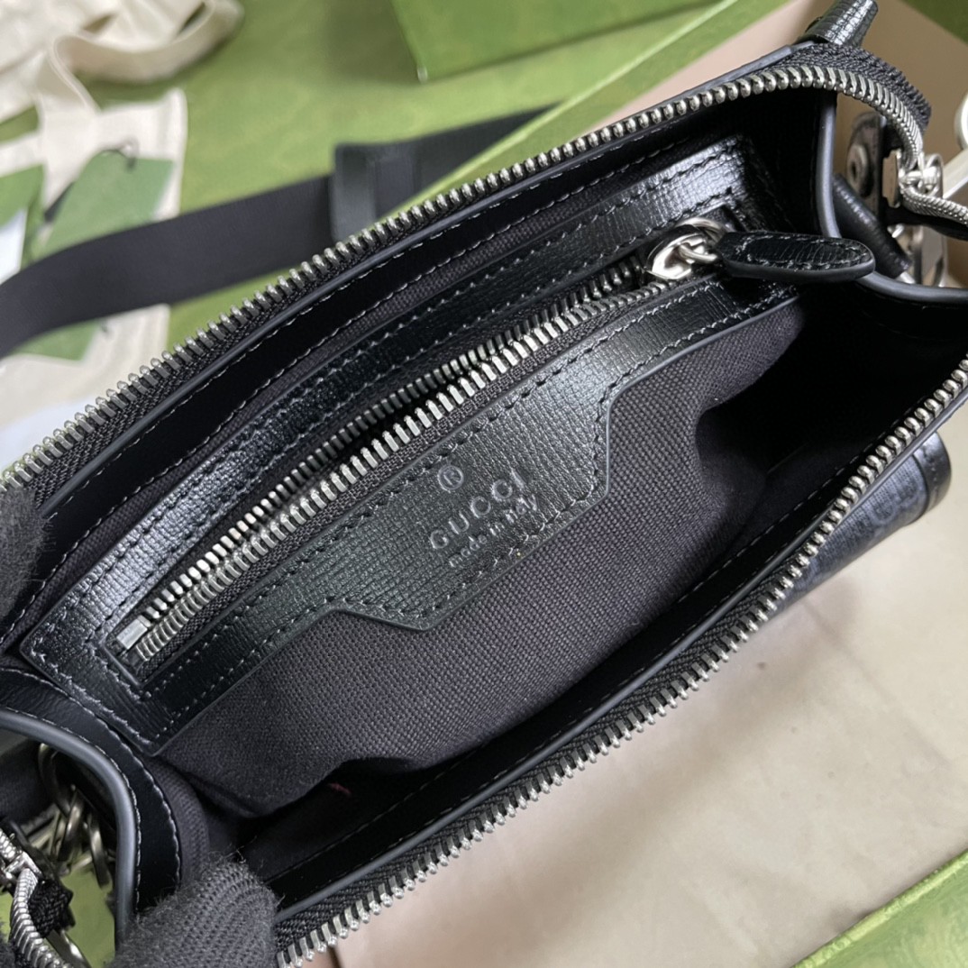 Gucci Messenger Bag With Interlocking G Black Supreme Canvas For Men 8in/21cm 674164 92THN 1000