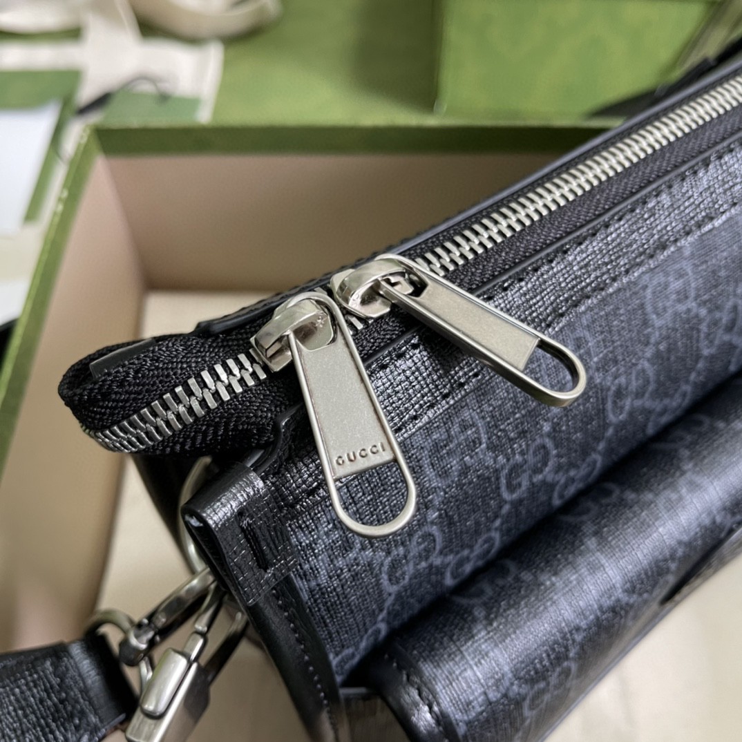 Gucci Messenger Bag With Interlocking G Black Supreme Canvas For Men 8in/21cm 674164 92THN 1000