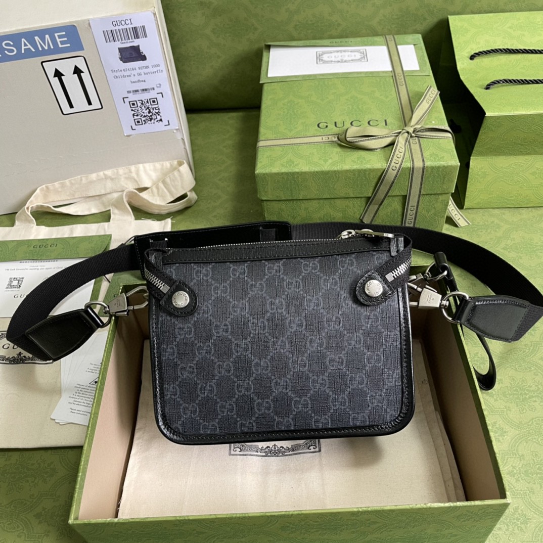Gucci Messenger Bag With Interlocking G Black Supreme Canvas For Men 8in/21cm 674164 92THN 1000