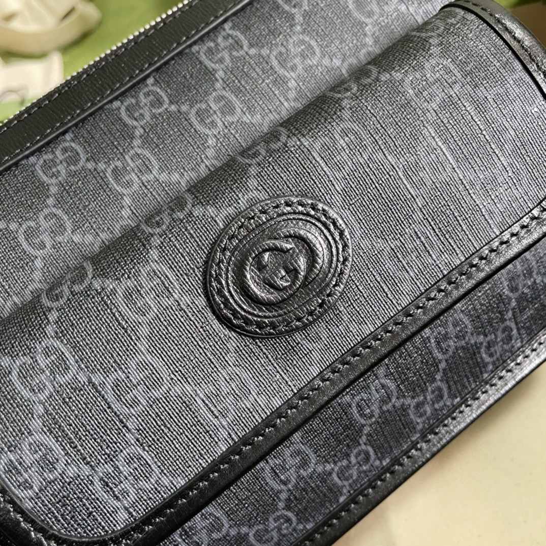 Gucci Messenger Bag With Interlocking G Black Supreme Canvas For Men 8in/21cm 674164 92THN 1000