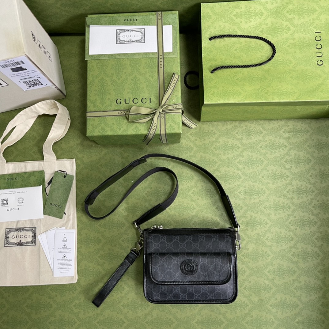Gucci Messenger Bag With Interlocking G Black Supreme Canvas For Men 8in/21cm 674164 92THN 1000