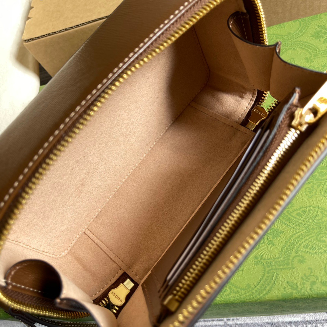 Gucci Mini Bag With Interlocking G Beige And Ebony GG Supreme Canvas And Brown For Women 9in/23cm GG