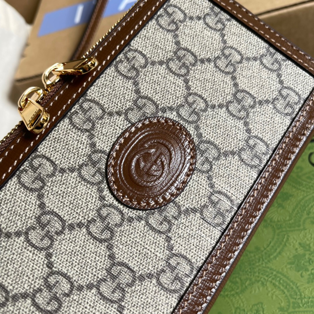 Gucci Mini Bag With Interlocking G Beige And Ebony GG Supreme Canvas And Brown For Women 9in/23cm GG