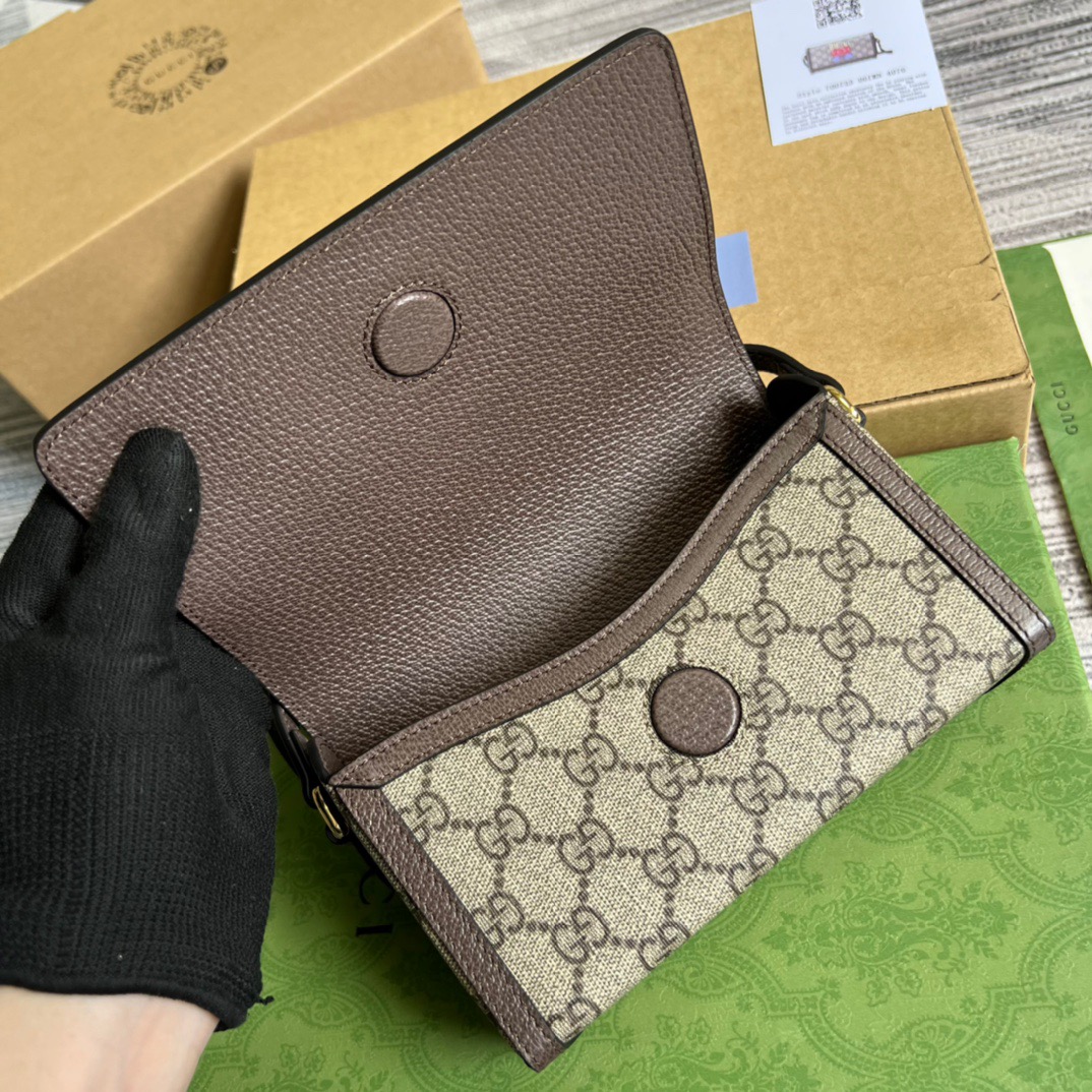 Gucci Mini Printed Monogrammed Coated-Canvas Messenger Bag Beige And Ebony GG Supreme Canvas For Women  7.1in/18cm GG 1647597277738776