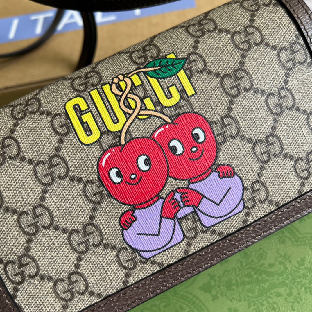 Gucci Mini Printed Monogrammed Coated-Canvas Messenger Bag Beige And Ebony GG Supreme Canvas For Women  7.1in/18cm GG 1647597277738776