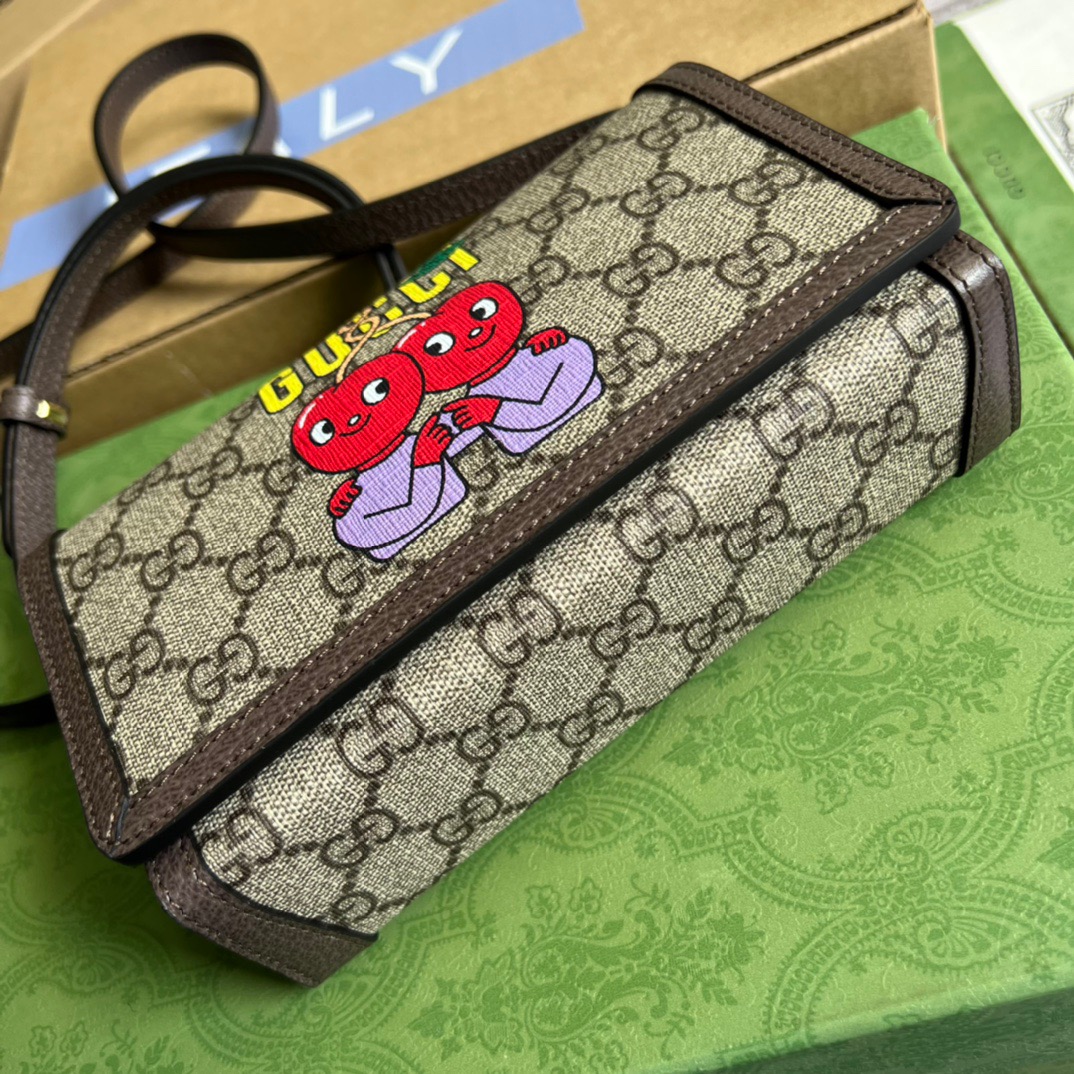 Gucci Mini Printed Monogrammed Coated-Canvas Messenger Bag Beige And Ebony GG Supreme Canvas For Women  7.1in/18cm GG 1647597277738776