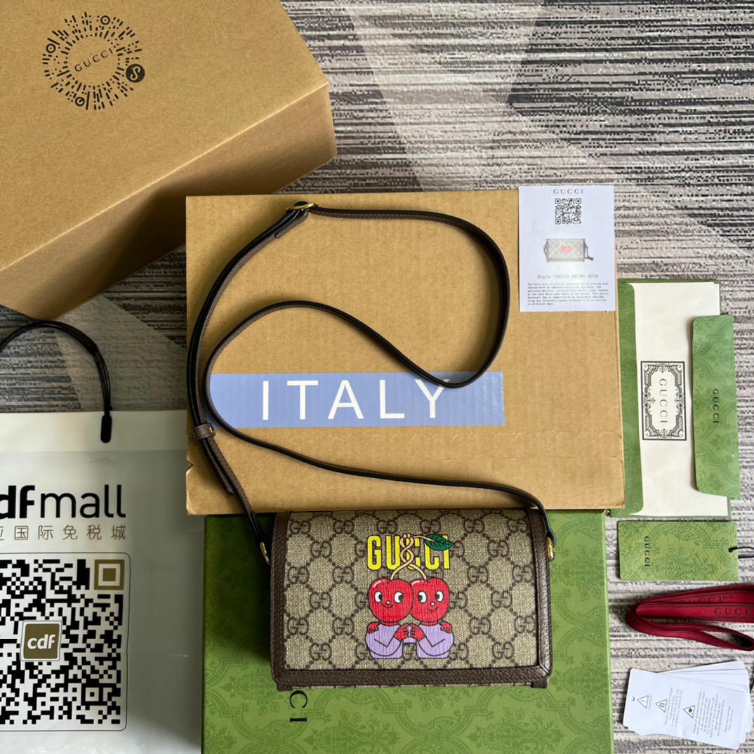 Gucci Mini Printed Monogrammed Coated-Canvas Messenger Bag Beige And Ebony GG Supreme Canvas For Women  7.1in/18cm GG 1647597277738776