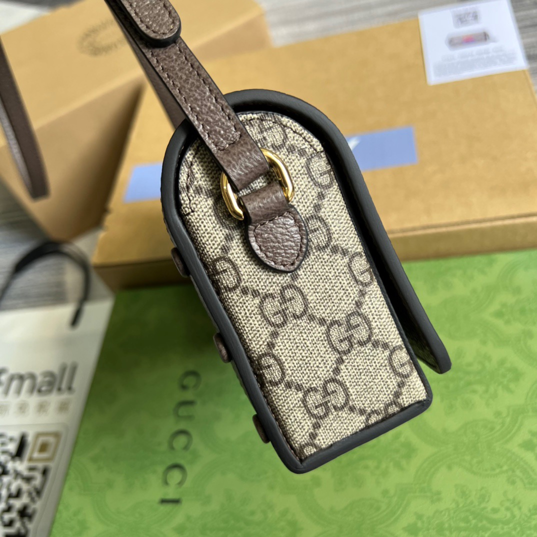 Gucci Mini Printed Monogrammed Coated-Canvas Messenger Bag Beige And Ebony GG Supreme Canvas For Women  7.1in/18cm GG 1647597277738776