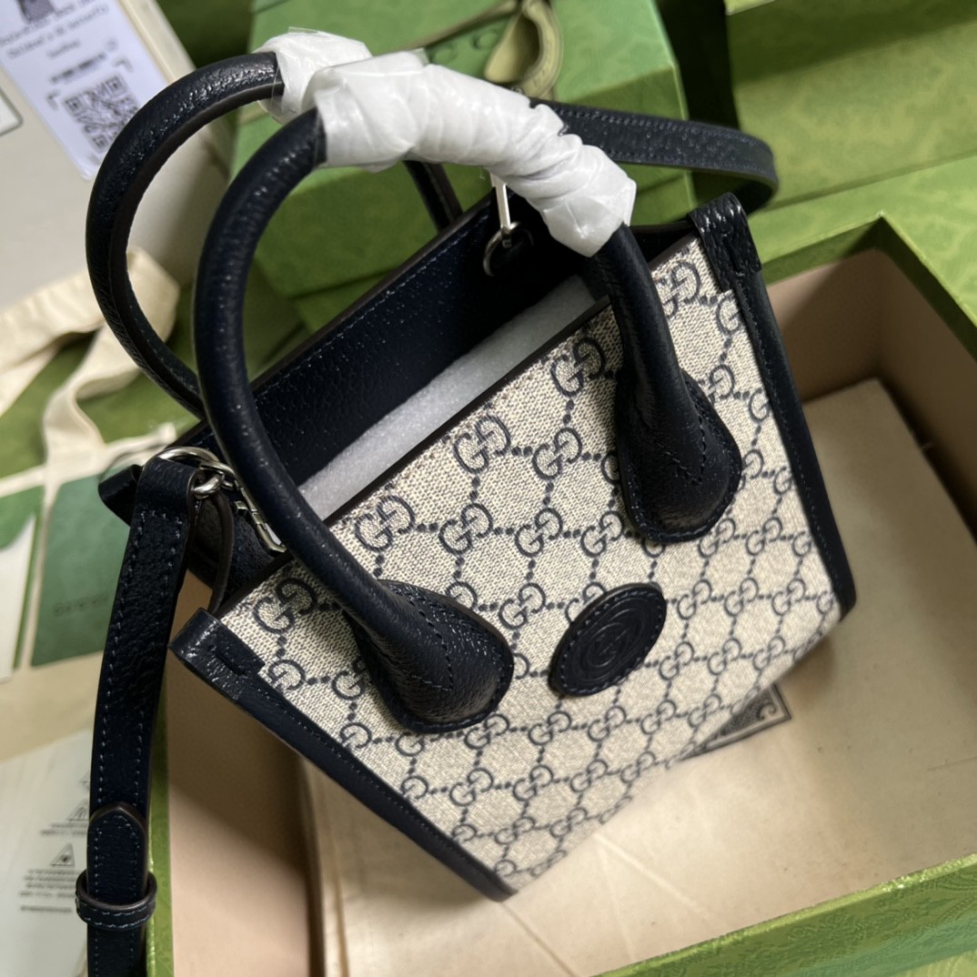 Gucci Mini Tote Bag With Interlocking G Beige And Blue GG Supreme Canvas For Women 7.8in/20cm 671623GSN 4075