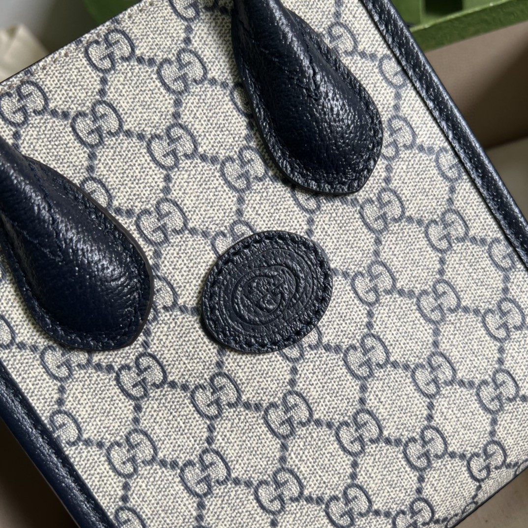 Gucci Mini Tote Bag With Interlocking G Beige And Blue GG Supreme Canvas For Women 7.8in/20cm 671623GSN 4075