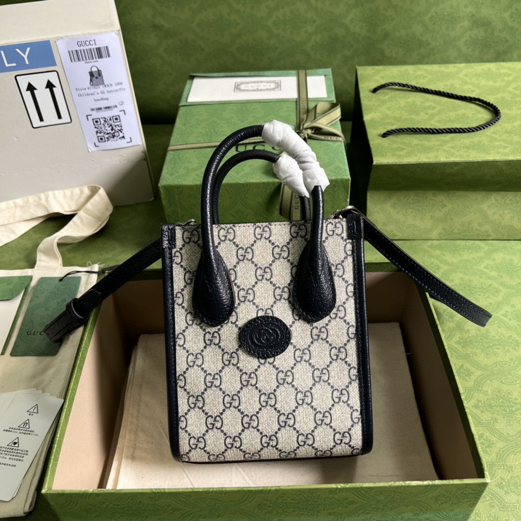 Gucci Mini Tote Bag With Interlocking G Beige And Blue GG Supreme Canvas For Women 7.8in/20cm 671623GSN 4075