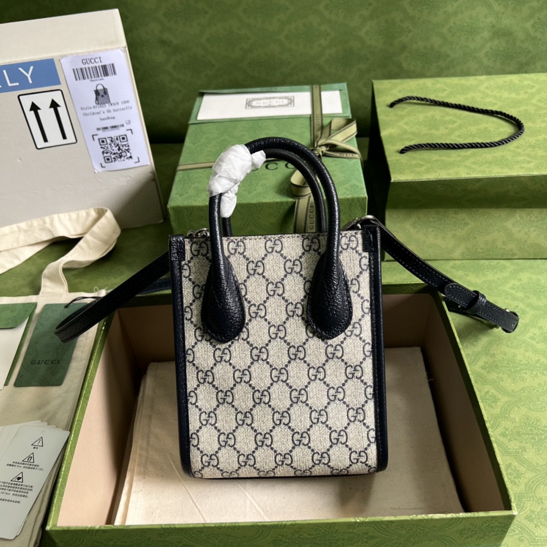 Gucci Mini Tote Bag With Interlocking G Beige And Blue GG Supreme Canvas For Women 7.8in/20cm 671623GSN 4075