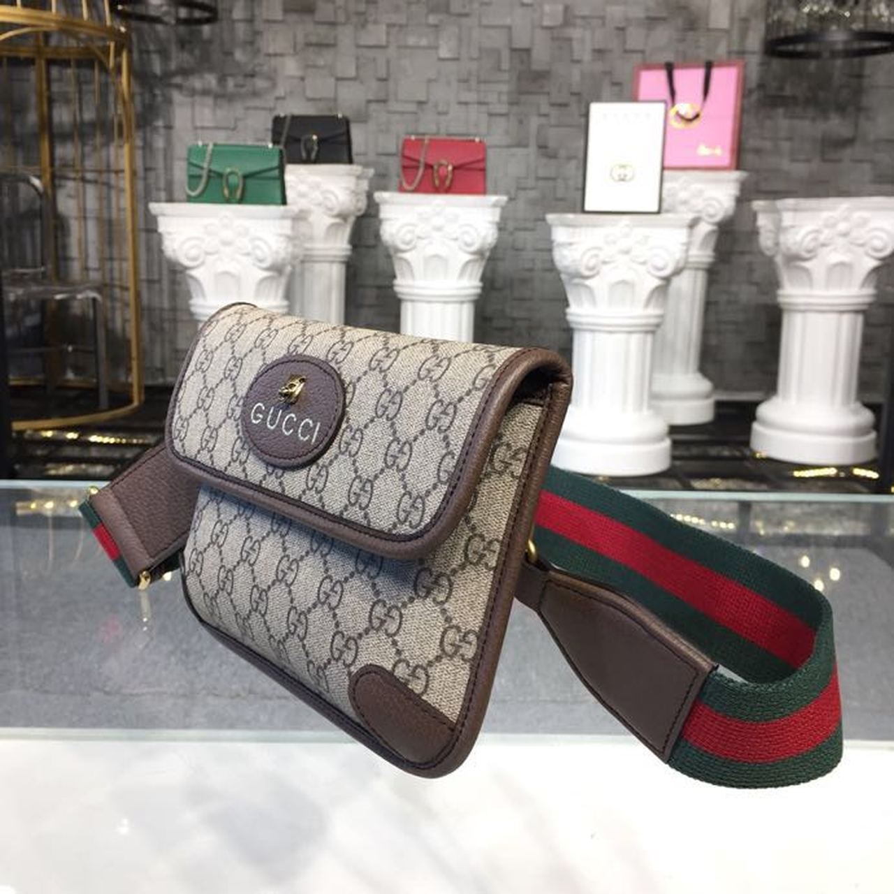 Gucci Neo Vintage Small Messenger Bag Beige/Ebony GG Supreme Canvas With Brown For Women 8.5in/22cm GG 501050 9C2VT 8745