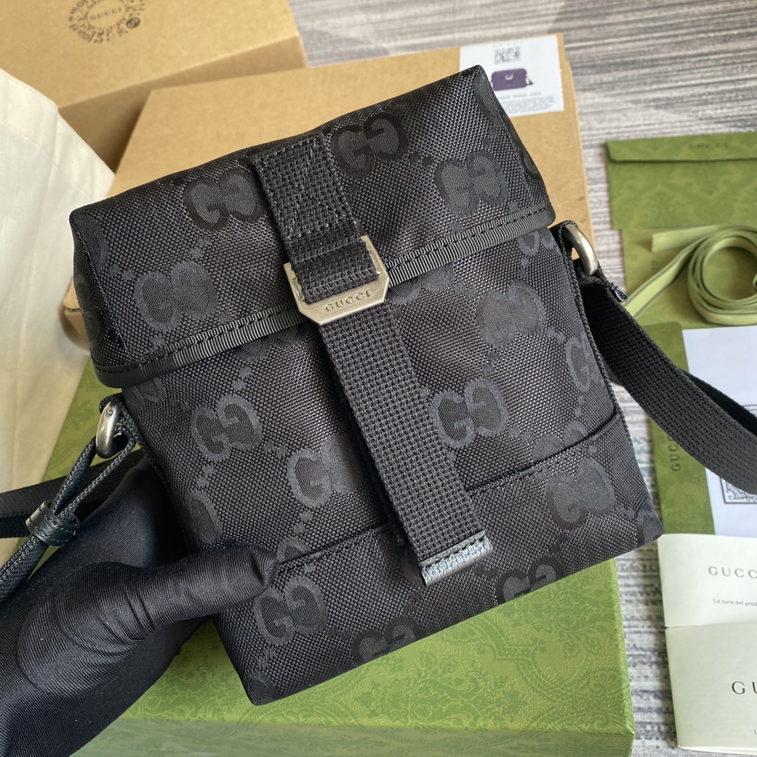 Gucci Off The Grid Messenger Bag Black GG ECONYL® For Men  7.3in/18.5cm GG 643858HKN