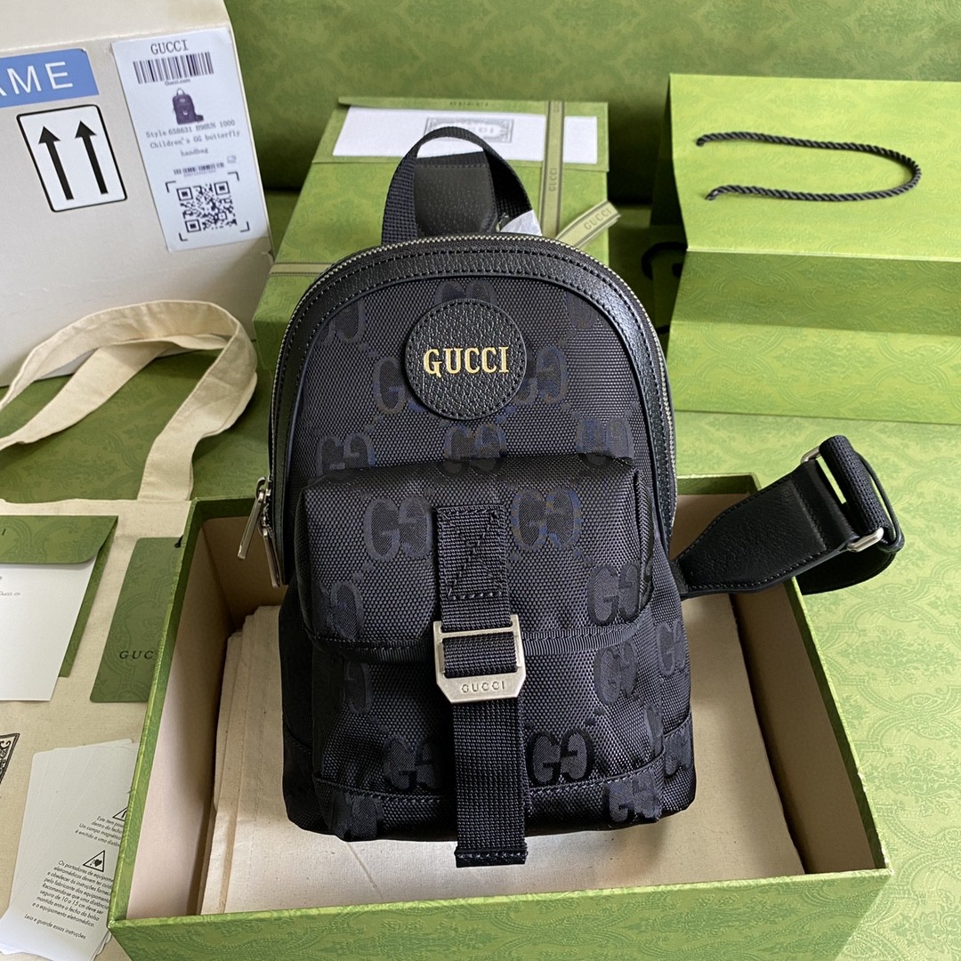 Gucci Off The Grid Sling Backpack Black GG Nylon For Men 11in/27cm 658631HUN 1000