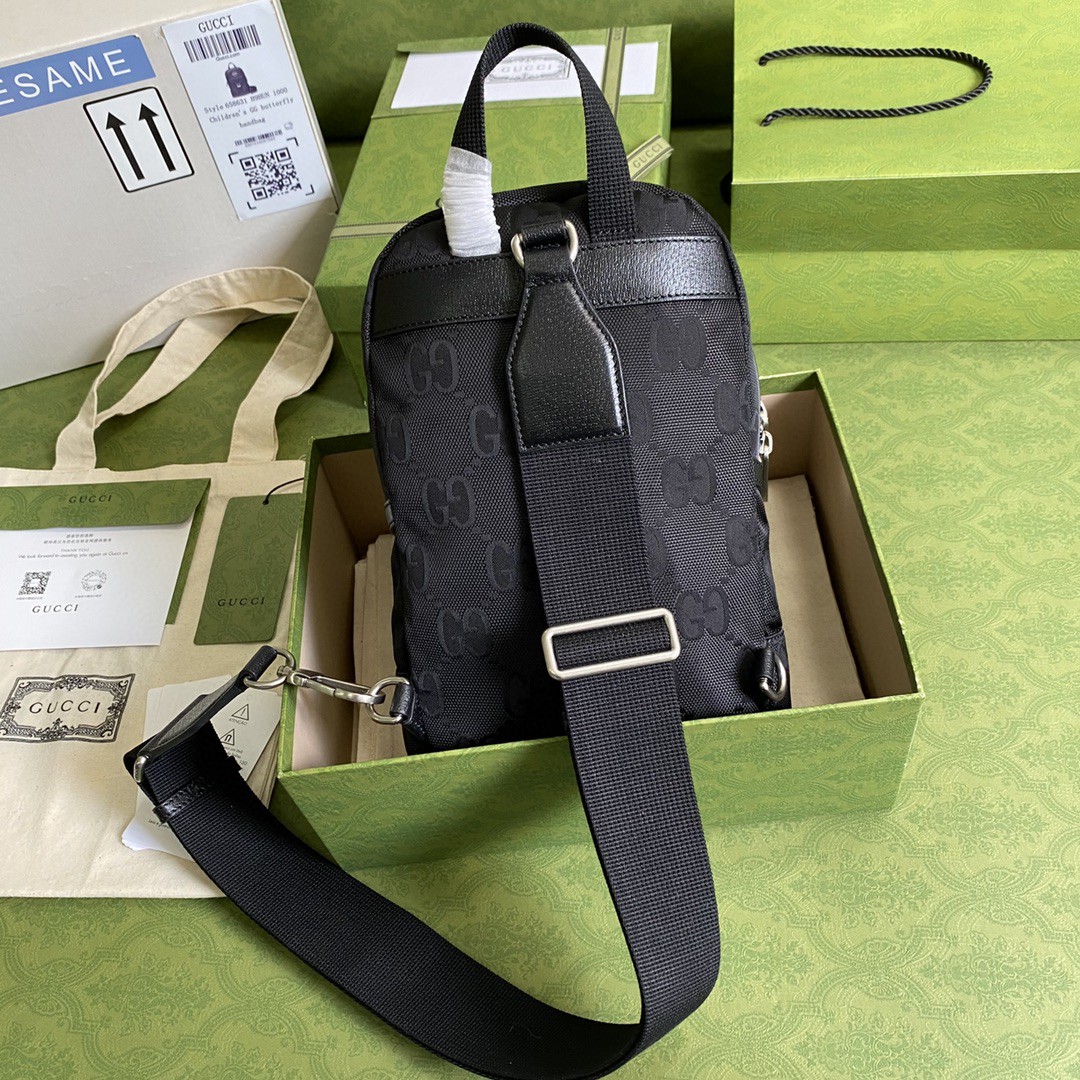 Gucci Off The Grid Sling Backpack Black GG Nylon For Men 11in/27cm 658631HUN 1000