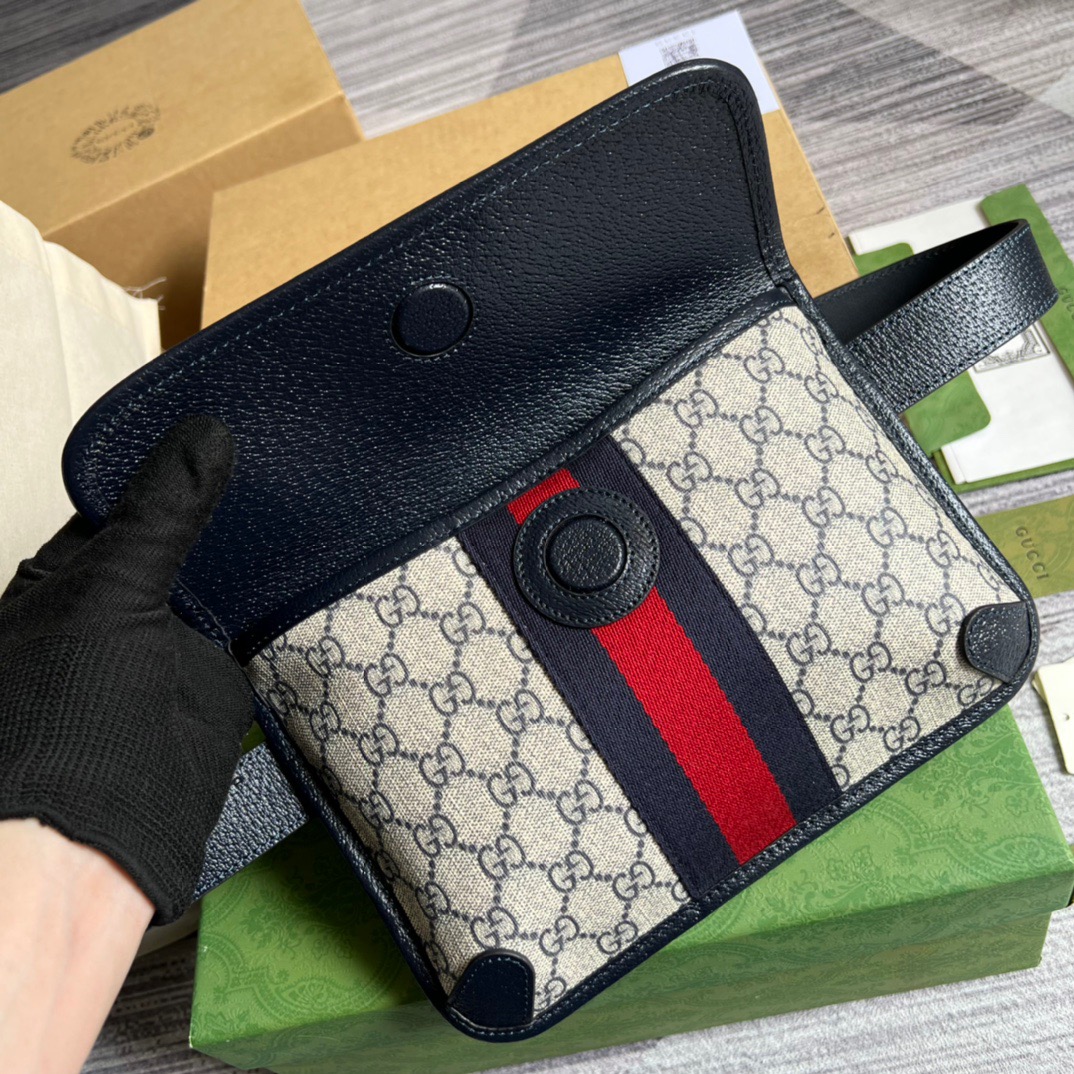 Gucci Ophidia Belt Bag Beige And Blue GG Supreme Canvas For Men  8.7in/22cm GG 674081 96IWN 4076