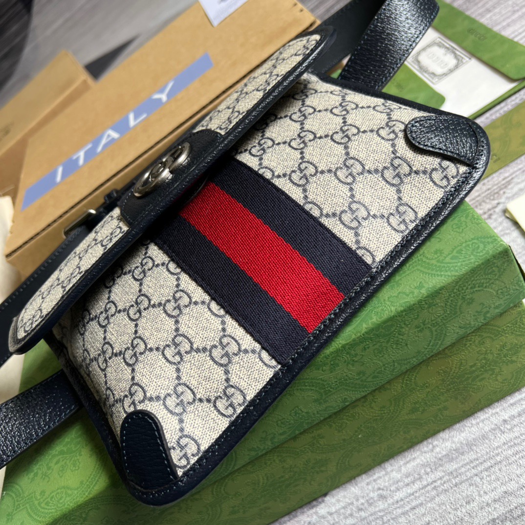 Gucci Ophidia Belt Bag Beige And Blue GG Supreme Canvas For Men  8.7in/22cm GG 674081 96IWN 4076